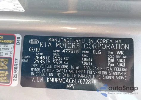 2020 Kia Sportage Lx из США, поврежденный, VIN KNDPMCAC6L7672878